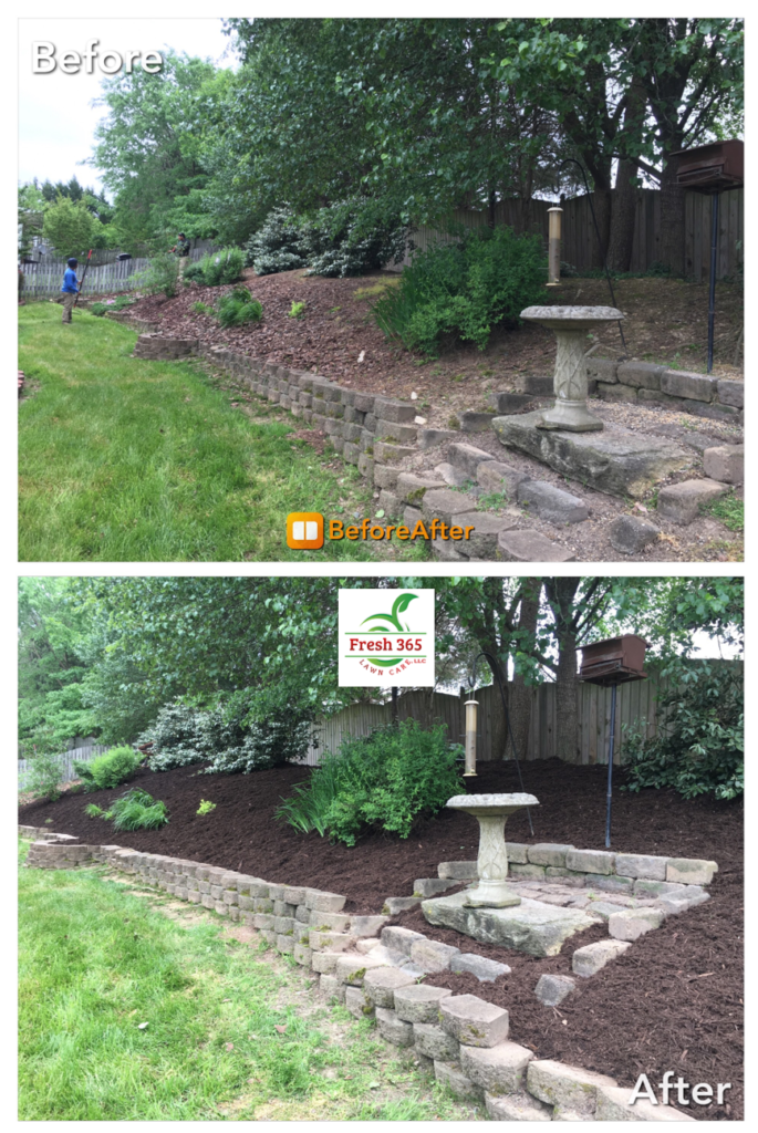 Mulch delivery and installation in the backyard before and after service image