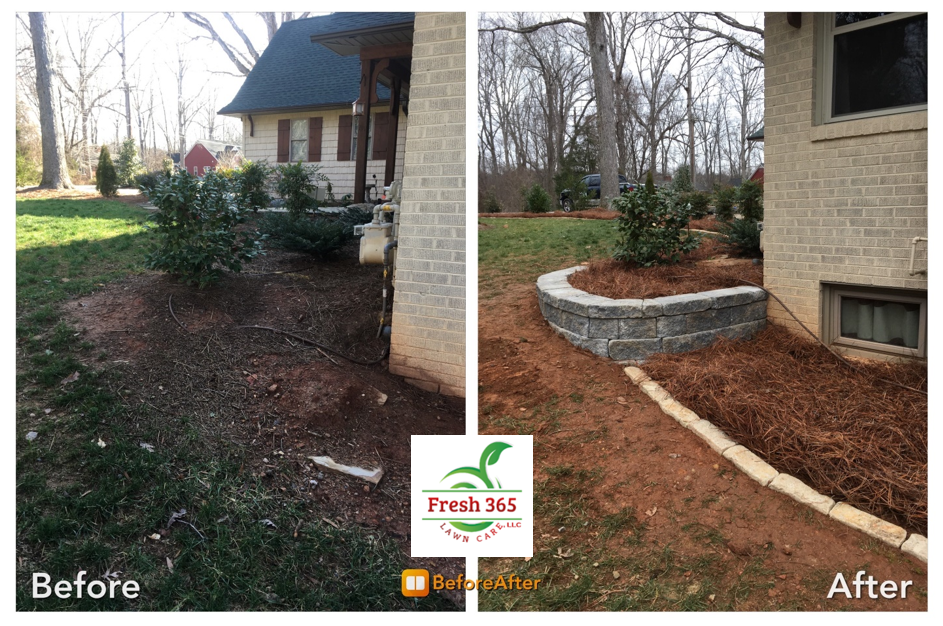 Retaining wall landscaping before and after service image