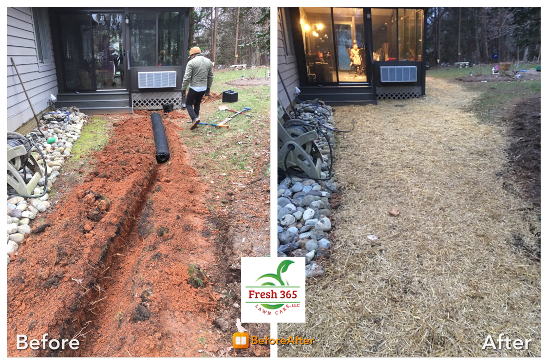 French drain installation before and after service image