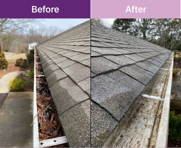 Gutter cleaning before and after service image